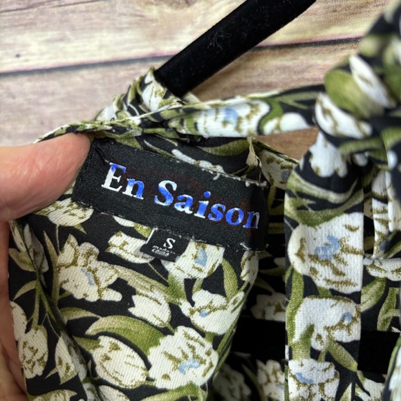 En Saison Jocelyn Floral Print Puff Sleeve Maxi Dress Green Black Size Small - Picture 7 of 7